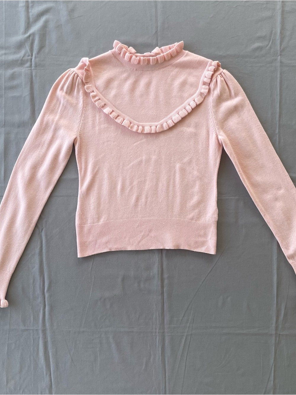French Connection Womens Size Small Mira Ruffled Sweater Pink Mock Neck Stretch